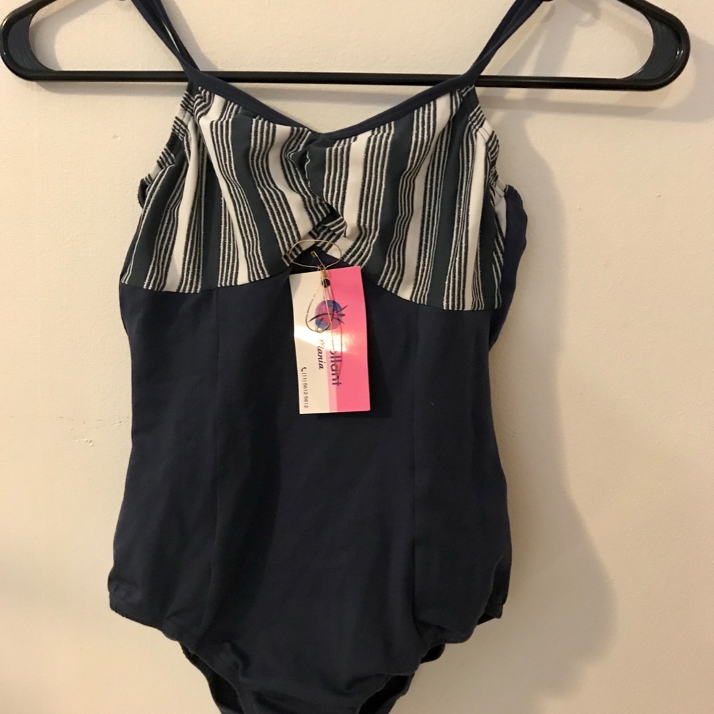 Navy and White Striped Leotard